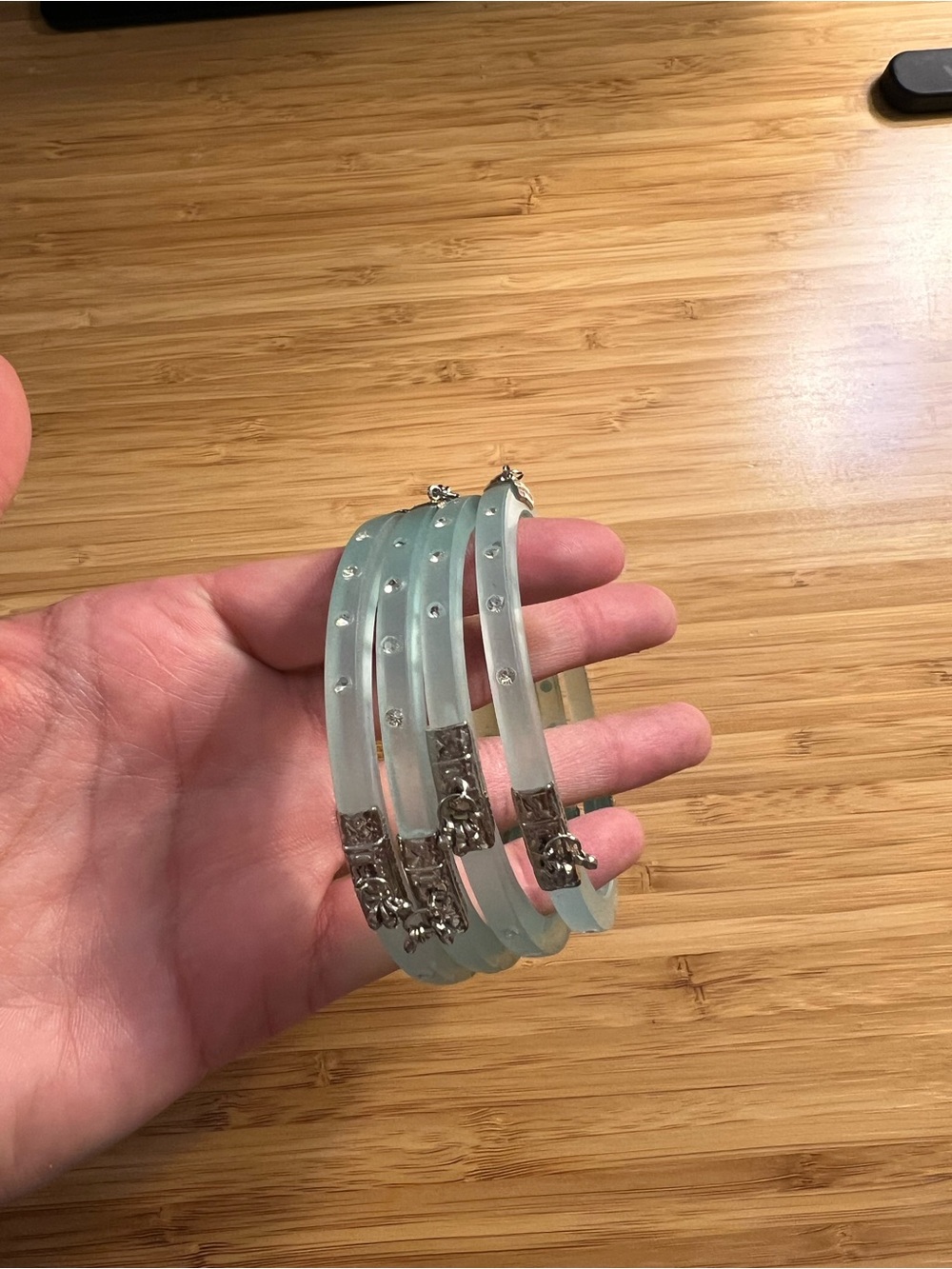 Silver-Accent Frosted Green Bangle Set - Women Jewelry